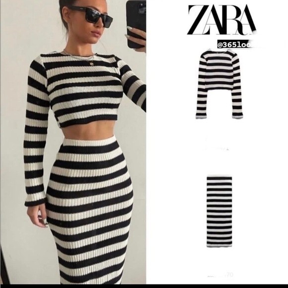 ZARA STRIPED MIDI SKIRT - Picture 3 of 11
